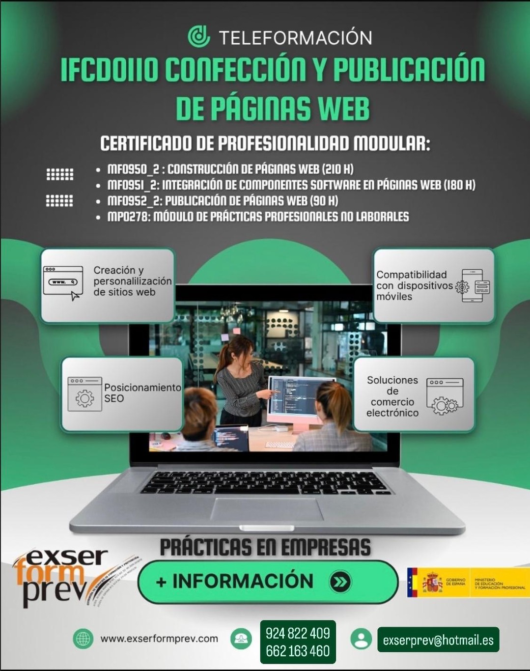 🚀 ¡Fórmate en las profesiones digitales con más demanda! 🚀

En EXSERFORMPREV te ofrecemos esta oportunidad para impulsar tu futuro profesional desde casa:

💻 IFCD0110 Confección y Publicación de Páginas Web
✅ Diseño y desarrollo de páginas web profesionales.
✅ SEO, comercio electrónico y adaptación a dispositivos móviles.
✅ Prácticas en empresas para mejorar tu empleabilidad.

🎓 Formación subvencionada.
🌐 Modalidad online / teleformación.
📈 Cursos orientados a las necesidades reales del mercado laboral.

📞 Más información:
📱 662 163 410 / 924 822 409
📧 exsertec@gmail.com
🌍 https://f.mtr.cool/hxacjpjguw

#FormaciónOnline #SeguridadInformática #Ciberseguridad #AuditoríaInformática #DiseñoWeb #DesarrolloWeb #PáginasWeb #SEO #Teleformación #CertificadoDeProfesionalidad #CursosOnline #FormaciónProfesional #EXSERFORMPREV #Empleo #Badajoz #Extremadura #DonBenito #Tecnología #Informática #FuturoDigital